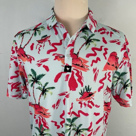 Bad Birdie Men's L Short Sleeves Golf Polo Shirt Hawaiian Tropical Print - Picture 2 of 14